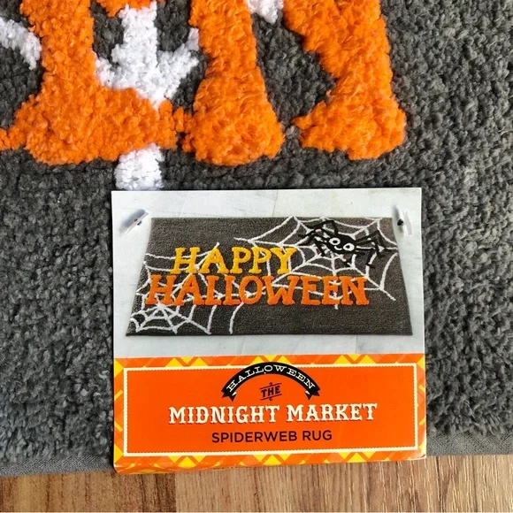 NEW Happy Halloween Spiderweb Rug 20" x 30" Gray Orange - Picture 2 of 14